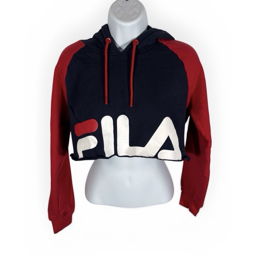 Fila Women's Luciana Cropped Hoodie Size Medium Boxy Blue/Red Long Sleeve - 1604